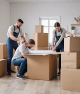 few movers packing and moving boxes in a room