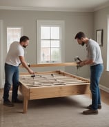 two men working on assemly of a bed in new home