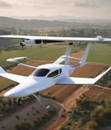 A sleek, modern drone sits on a concrete surface, equipped with a robust frame and four propellers. It appears to be designed for stability and efficiency, with aerodynamic features and a sturdy build. The drone's color seamlessly blends with its industrial setting.