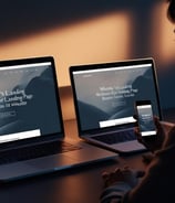 a person sitting at a desk with two laptops