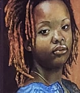 Emotive oil portrait. A woman in blue, echoing strength, depth, and quiet resilience.
