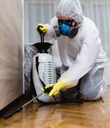 a pesticider spraying a floor with a sprayer