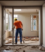 A large, yellow and green emergency ambulance is parked on a city street. The vehicle is part of the London Ambulance Service, as indicated by the text and logos on its side. It features red and yellow chevron patterns on the back doors and displays several identification numbers and emergency contact information.