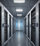A network patch panel with numerous green fiber optic connectors arranged in a row. Bright yellow cables are plugged into each connector, extending outwards in an organized manner. The cables and connectors appear to be part of a structured cabling system in a data center or similar technical environment.
