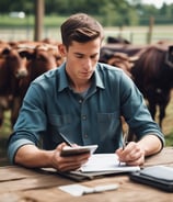 An aerial view of a lush, green agricultural field situated on a hillside, with rows of crops and several palm trees scattered throughout. In the distance, there is a dense forested area and hints of a city skyline under a clear blue sky. A small building or shed is visible near the crops.