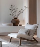 Zona de descanso con sillón confortable y tonos madera