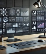 a desk with a computer monitor and a keyboard