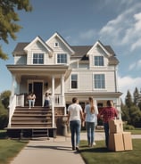 a group of people moving boxes into a house
