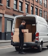 a man standing in front of a van with boxes