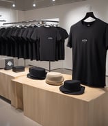 a pair of black t - shirts hanging on a wooden hanger