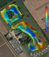 A depth map showing 2 lakes on a caravan touring site.