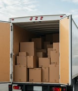 A box truck full of moving boxes.