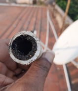 20 years worth of plaque buildup inside a pipe due to hard water.