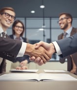 A large group of people seated around a long, rectangular conference table in a well-lit room with wooden paneling and chandeliers. There are water bottles, glasses, notebooks, and other meeting materials on the table. A couple of whiteboards are visible in the background, and the participants are mostly wearing similar attire with name tags.