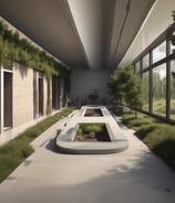 a long table with a planter and a planter