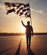 a man holding a checkered checkered flag