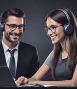 a man and woman in headsets with headsets