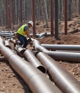 a construction worker is working on a pipe - lined pipe