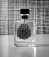 A glass bottle of perfume labeled 'Bal D'Afrique' by Byredo is surrounded by shredded paper and decorative dried grasses. The scene is softly lit, creating a warm and inviting ambiance.