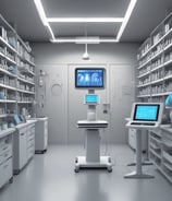 A shelf filled with various bottles of medication, each labeled with different drug names and dosages. The labels are primarily white with some colorful accents. The bottles vary in size and shape, typical of a pharmacy or medical supply setting.