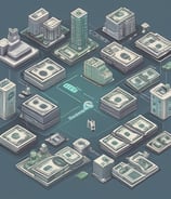 Floating cryptocurrency symbols and digital binary code cubes hover above a swirling blue water background, suggesting a connection between digital finance and fluidity.