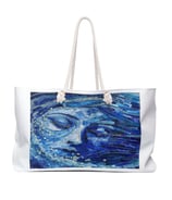 Blue mosaic print on white, weekend bag