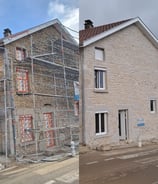 Joints de pierre réalisés à la chaux sur façade ancienne en pierre apparente"