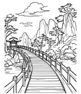 Kleurplaat van een Japans landschap