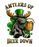 a moose moose with a beer in a green hat