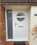 secure front door white Frame and side panel with modern glass