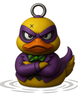 a rubber duck in a purple suit and tie