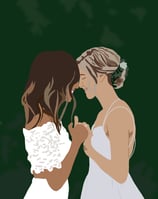 a bride and groom standing next to each other