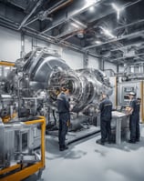 a group of people working on a large machine