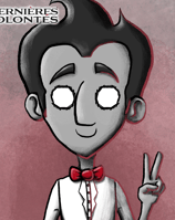 a cartoon character with a peace sign