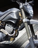 "Decepticon"  Yamaha tt 600 carbon body, gold frame, oversized tires with 320 brake disk 