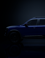a blue suv with a black background and a black background