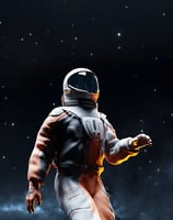 an astronaut in a space suit and helmet floating in space