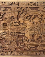 50 years old wallnut wood carved. The astronaut of Palenque