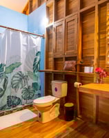 bathroom in wooden bungalow retreat center Eden on the Chocolata