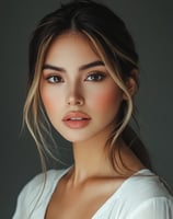 Modelo sonriendo en sesión de fotografía para catálogo de agencia de modelos