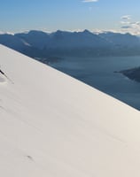 skier ski and sail fjord