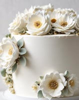 a white cake with flowers on top of a white cake