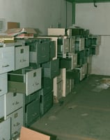 a room with many drawers and drawers of drawers, office, commercial, furniture