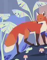 illustration renard colorée avec des palmiers 