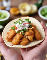 A close-up of a hand holding a taco with vibrant ingredients such as meat, tomatoes, and lettuce. The background is blurred, showing a crowd of people at an outdoor event or festival.