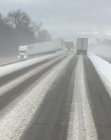 Winter driving hazards, A Tractor-trailer in the ditch on highway 281 in North Dakota.