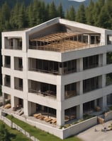 A modern multi-story glass building with balconies extends along an urban street, displaying a sign about upcoming condominium availability. Several people are walking on the adjacent sidewalk, some with dogs, and new construction seems underway. The sky is partly cloudy, and surrounding buildings indicate a dense city setting.