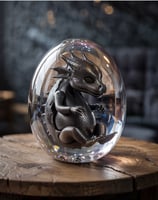 A carbon fiber dragon fetus in a resin egg