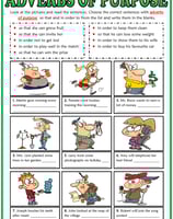 adverbs of purpose esl matching exercise worksheet