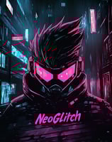 Dessin personnage gaming avec une version différente du logo NeoGlitch